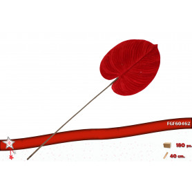 RAMO CON FOGLIA IN  VELLUTO ROSSO